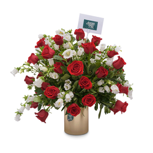 Vaso campane d'oro e rose - Florero con campanillas doradas y rosas