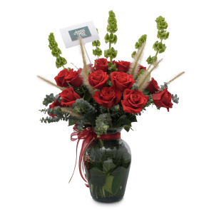 Piccolo vaso rose rosse e piume - Florero pequeño de rosas rojas y plumas